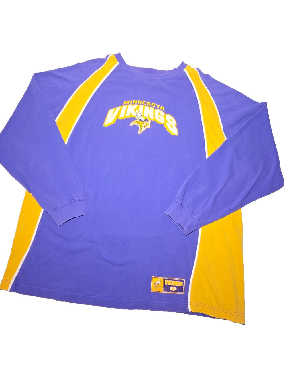Vintage Y2K NFL Minnesota Vikings Sweater Mens XL Purple Gold Logo Distressed
